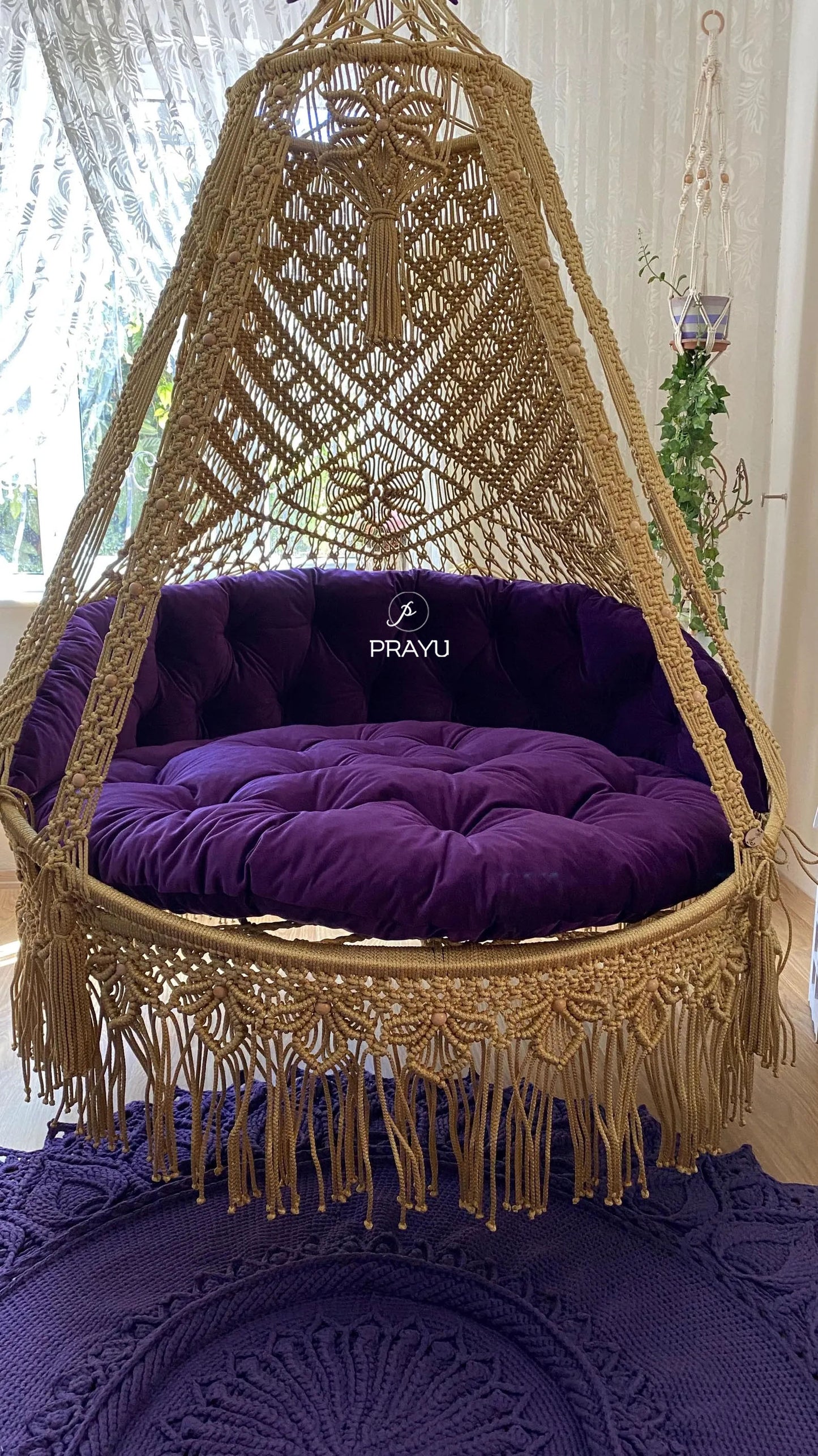 Golden & Purple: Handcrafted Macrame Swing by Prayu