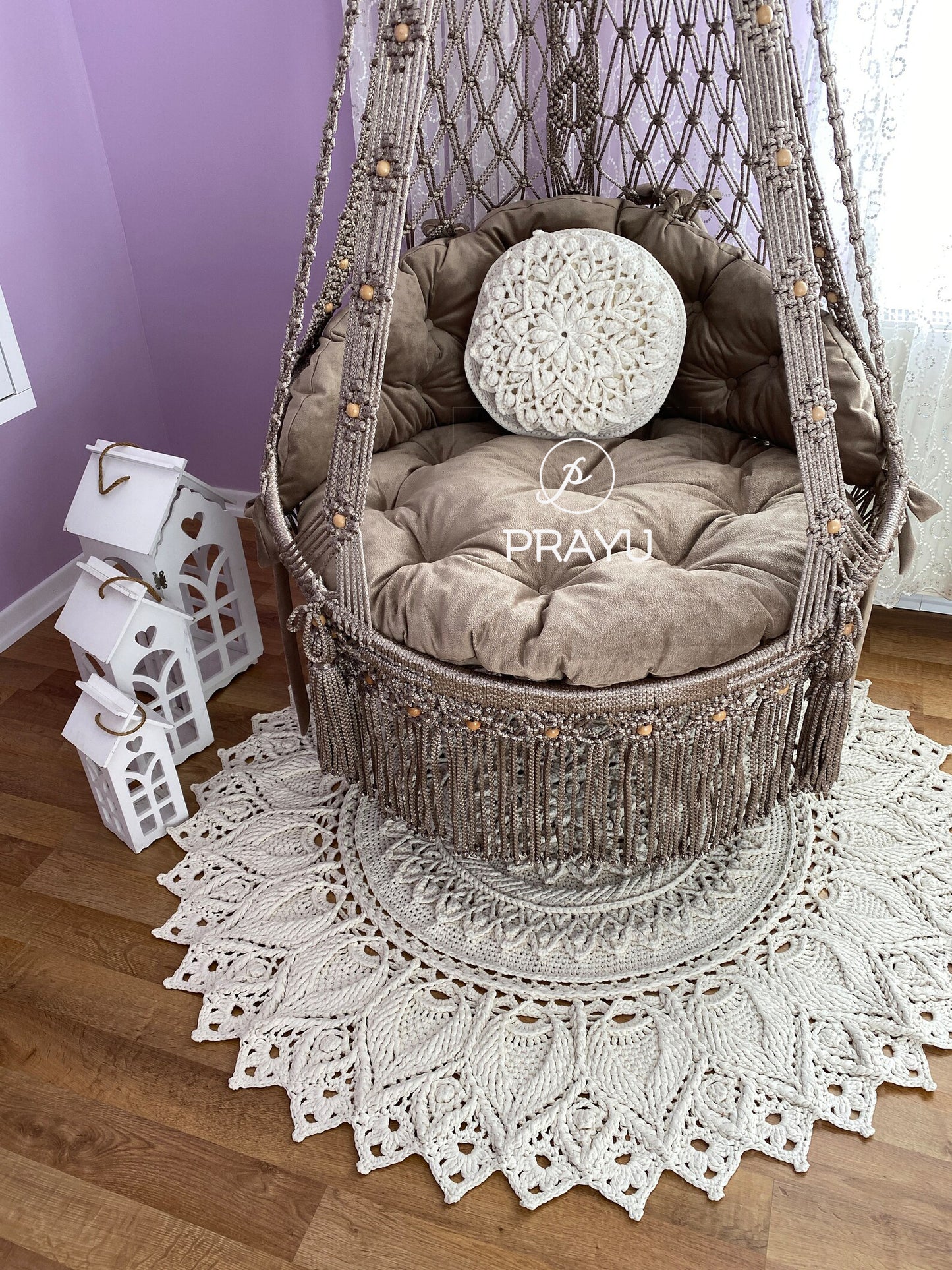 Swing into Timeless Charm – "40-Inch" Chocolate Brown Macrame Swing Chair