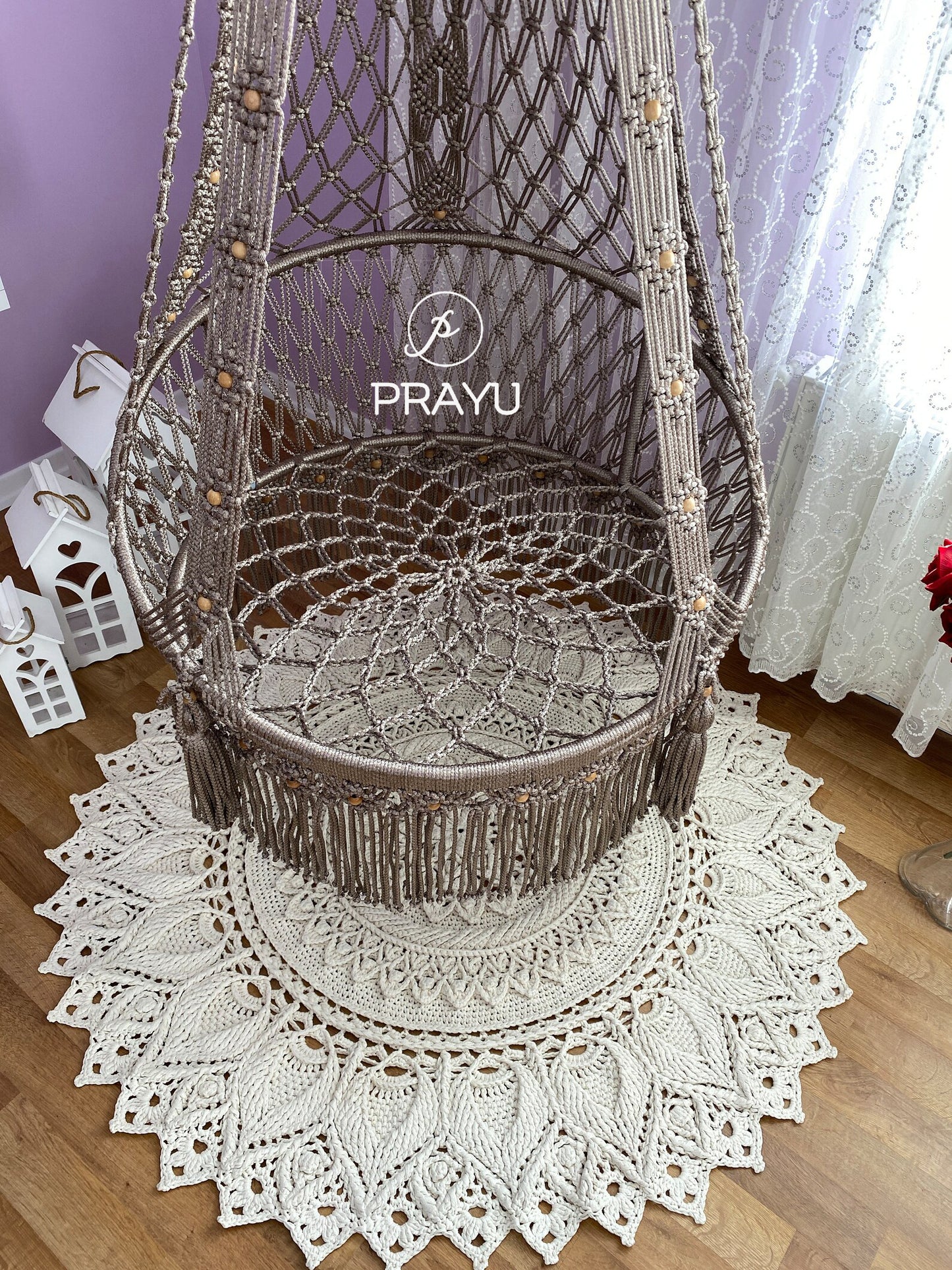 Swing into Timeless Charm – "40-Inch" Chocolate Brown Macrame Swing Chair