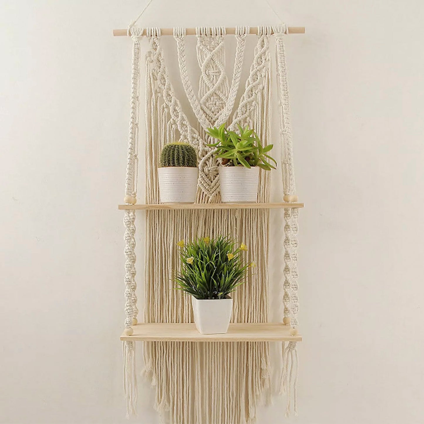 Handmade Macrame Wall Hanging 2-tier Shelf Planter