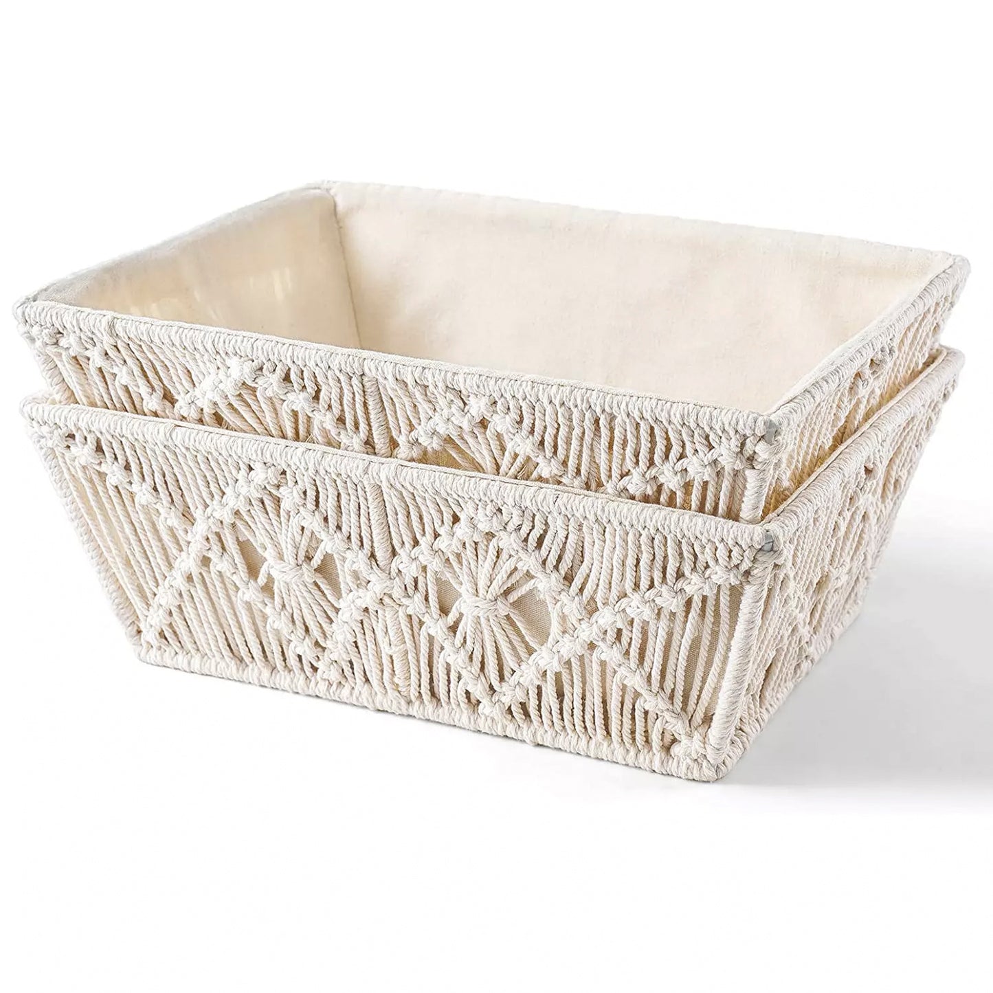 Handmade Set of 2 Macrame Storage Baskets – Off-white