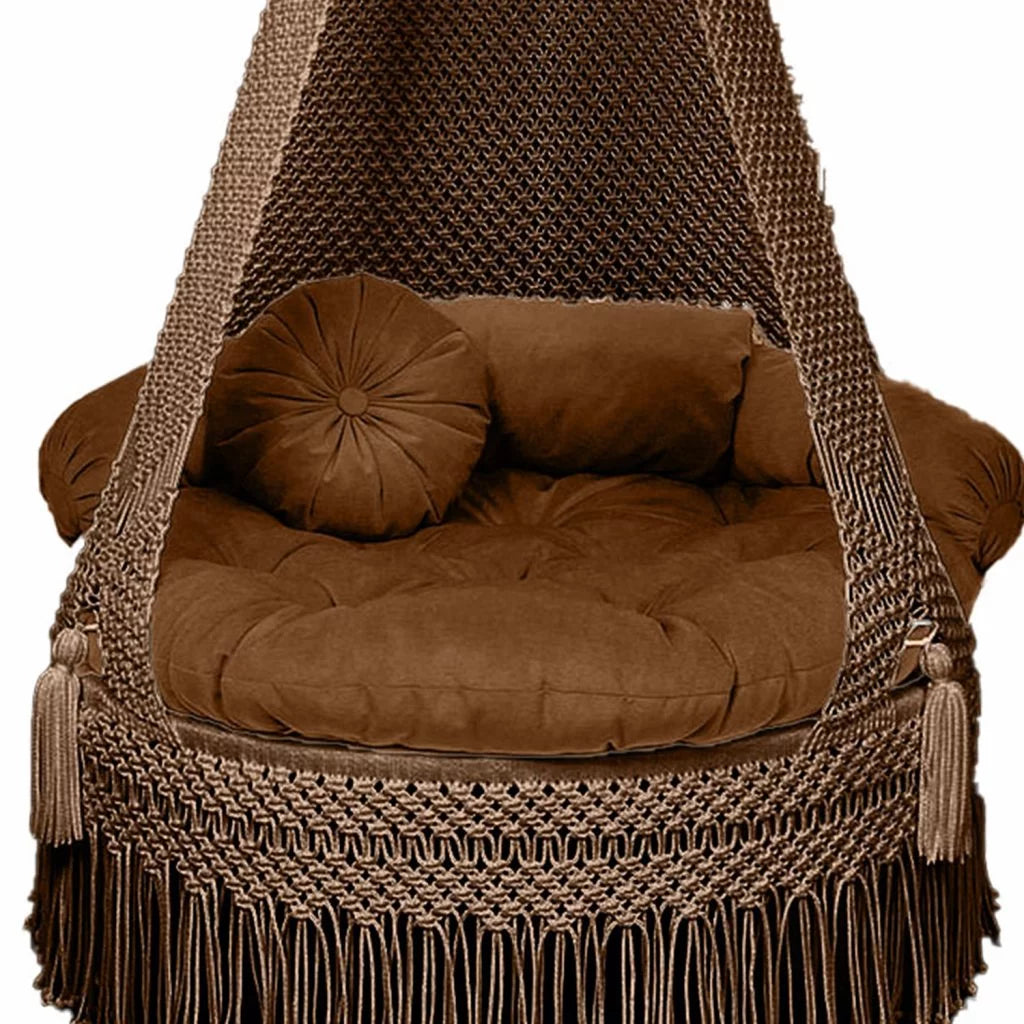 Earthy Elegance: Brown Macrame Swing Chair for Timeless Charm