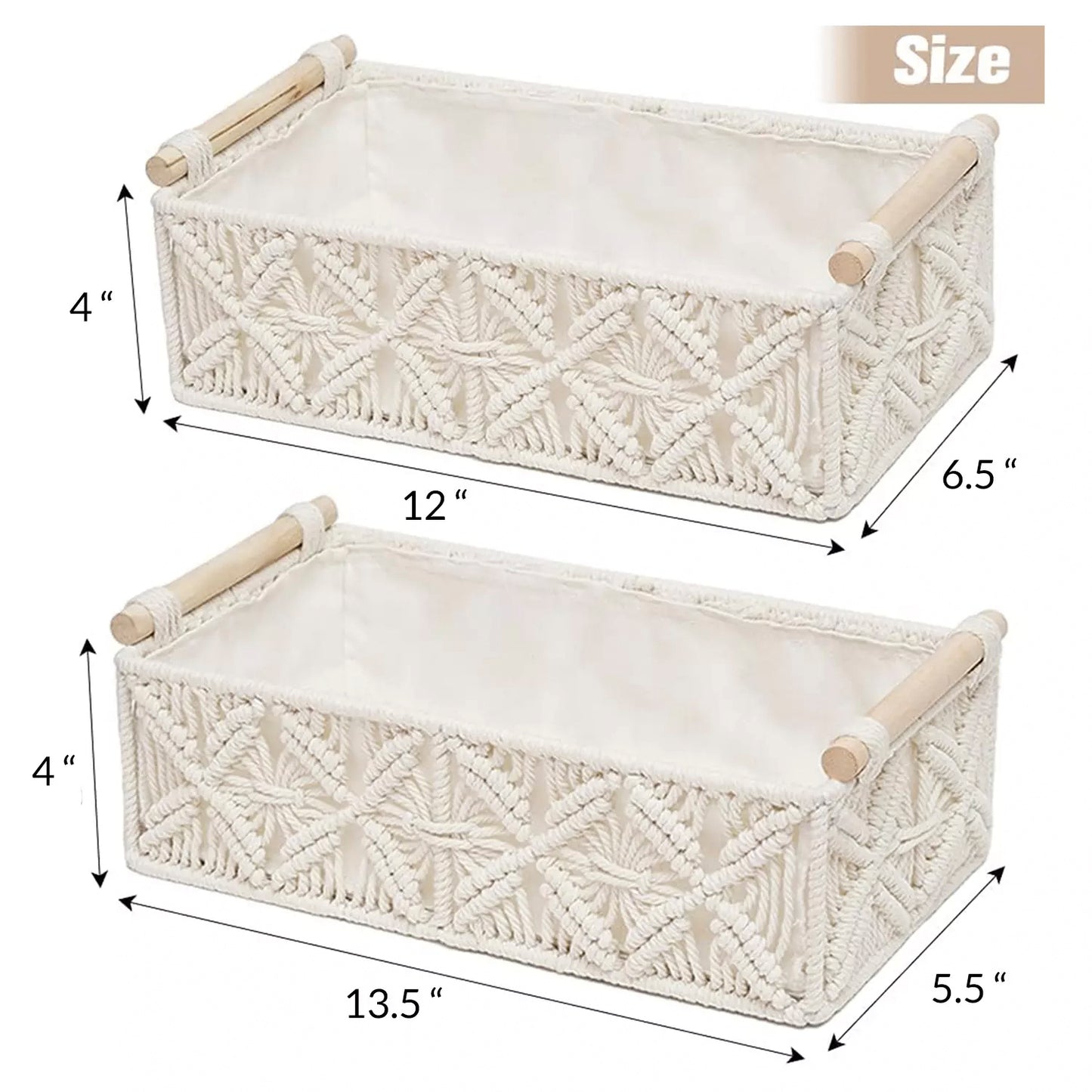 Set of 2 Macrame Shelf Baskets-Off-White
