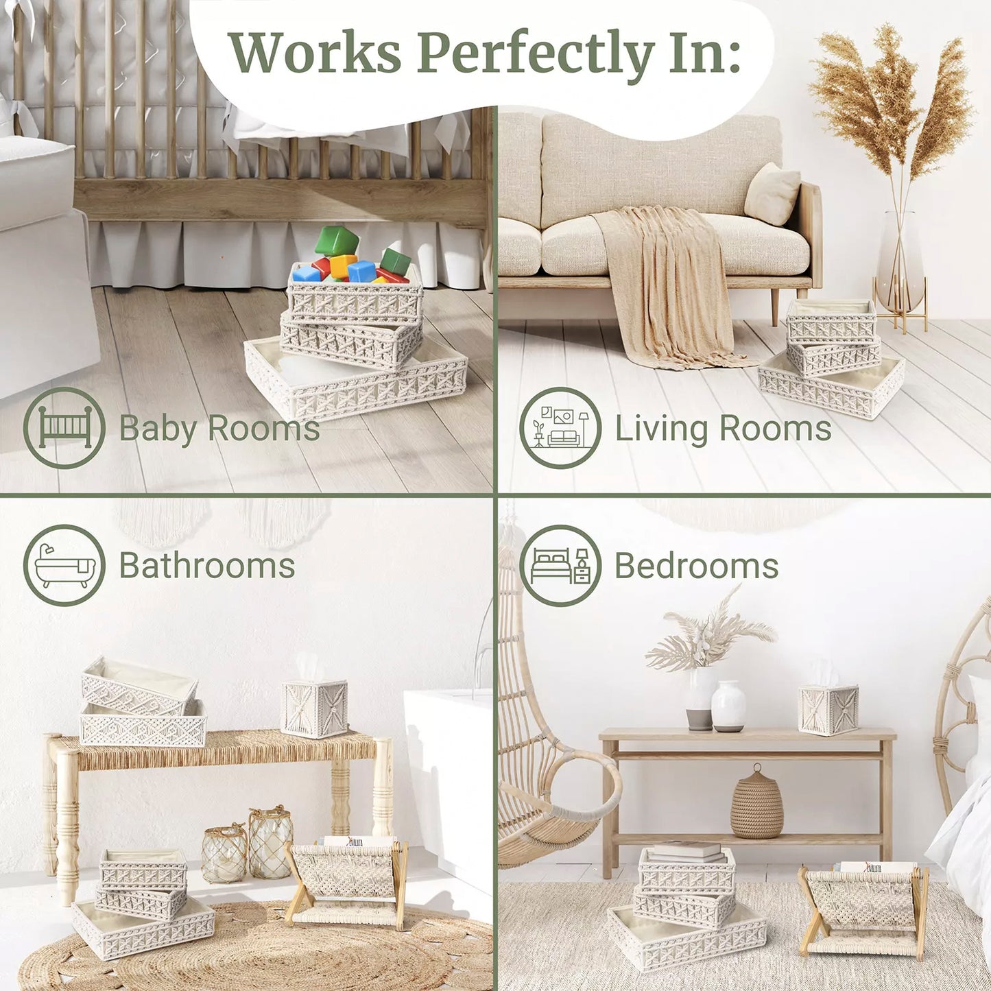 Set of 3 Macrame Pattern Baskets