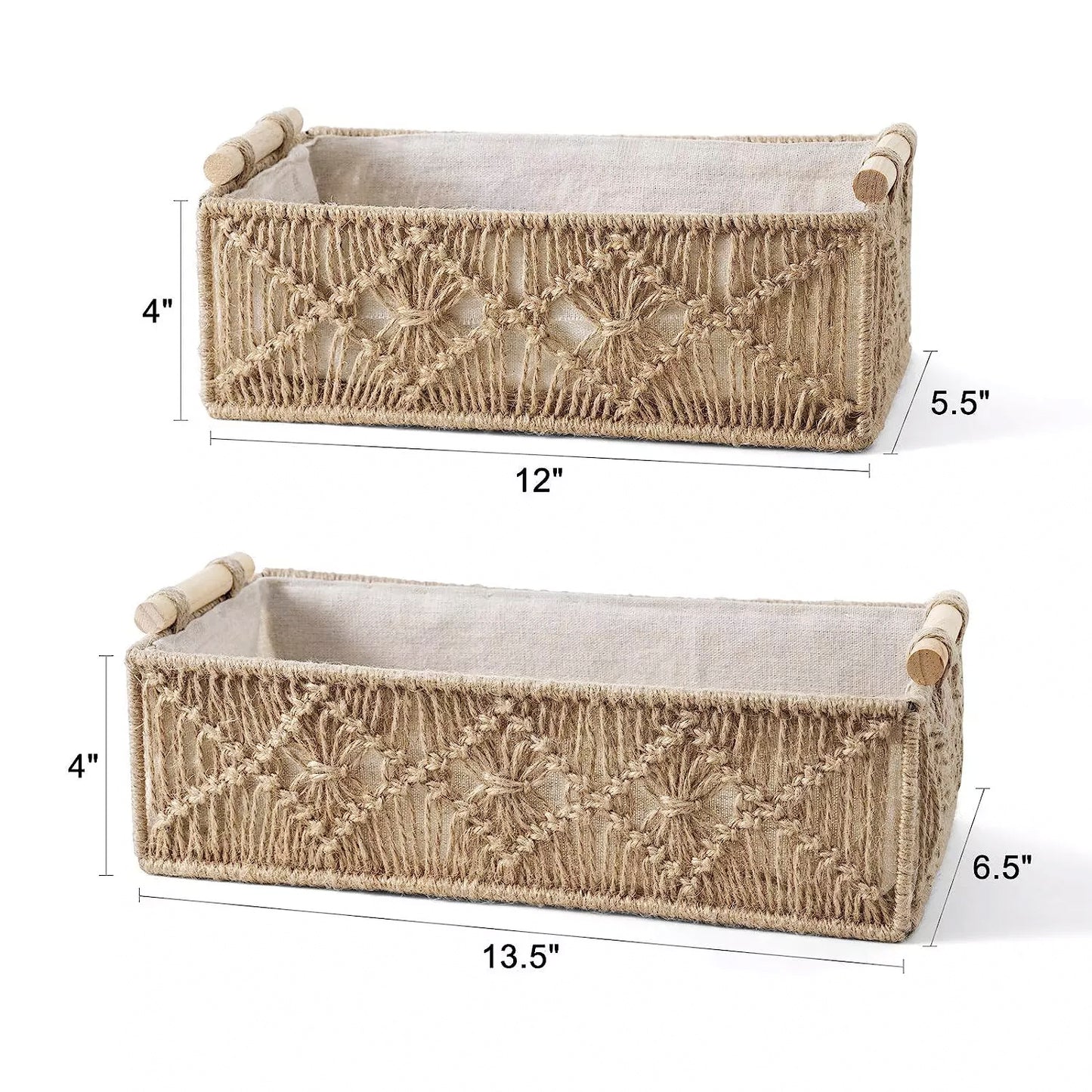 Set of 2 Jute Macrame Baskets