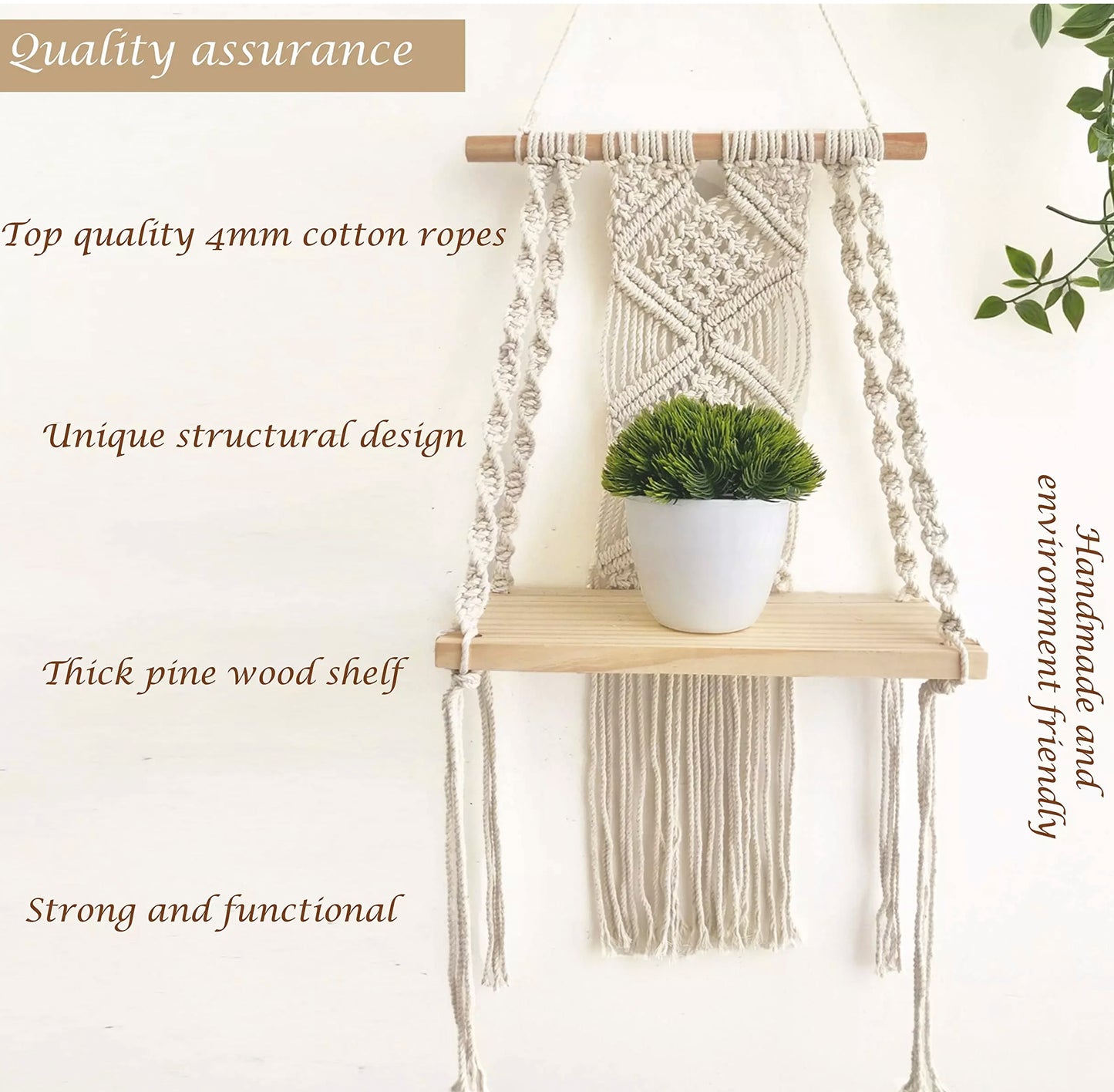 Boho Wall Shelf Planter with 2 Diamond Pattern