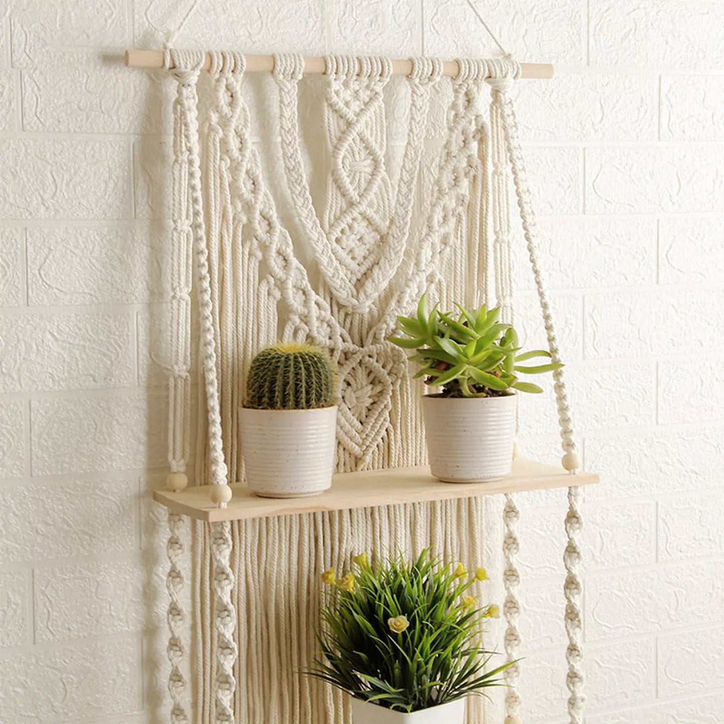 Handmade Macrame Wall Hanging 2-tier Shelf Planter
