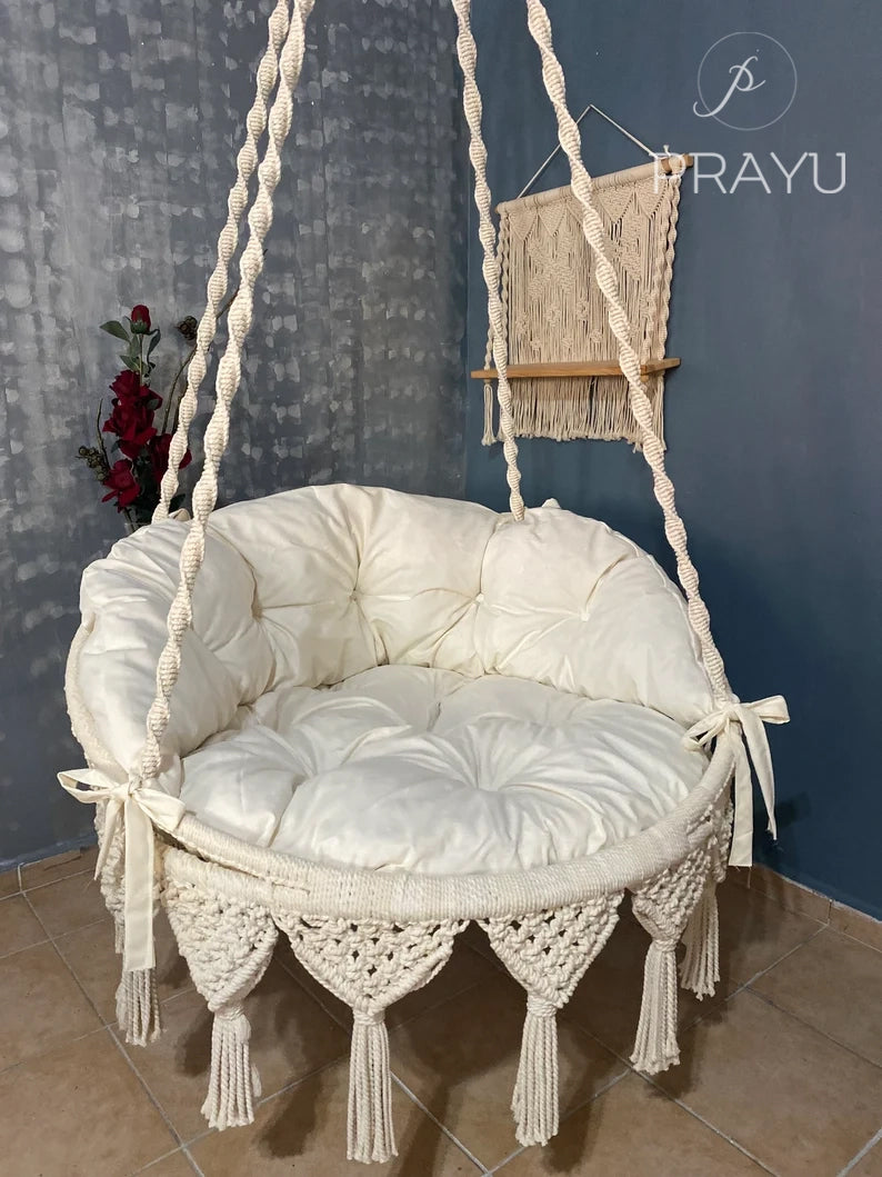 π€ Whispers of White β 40-Inch Macrame Swing in Natural Elegance