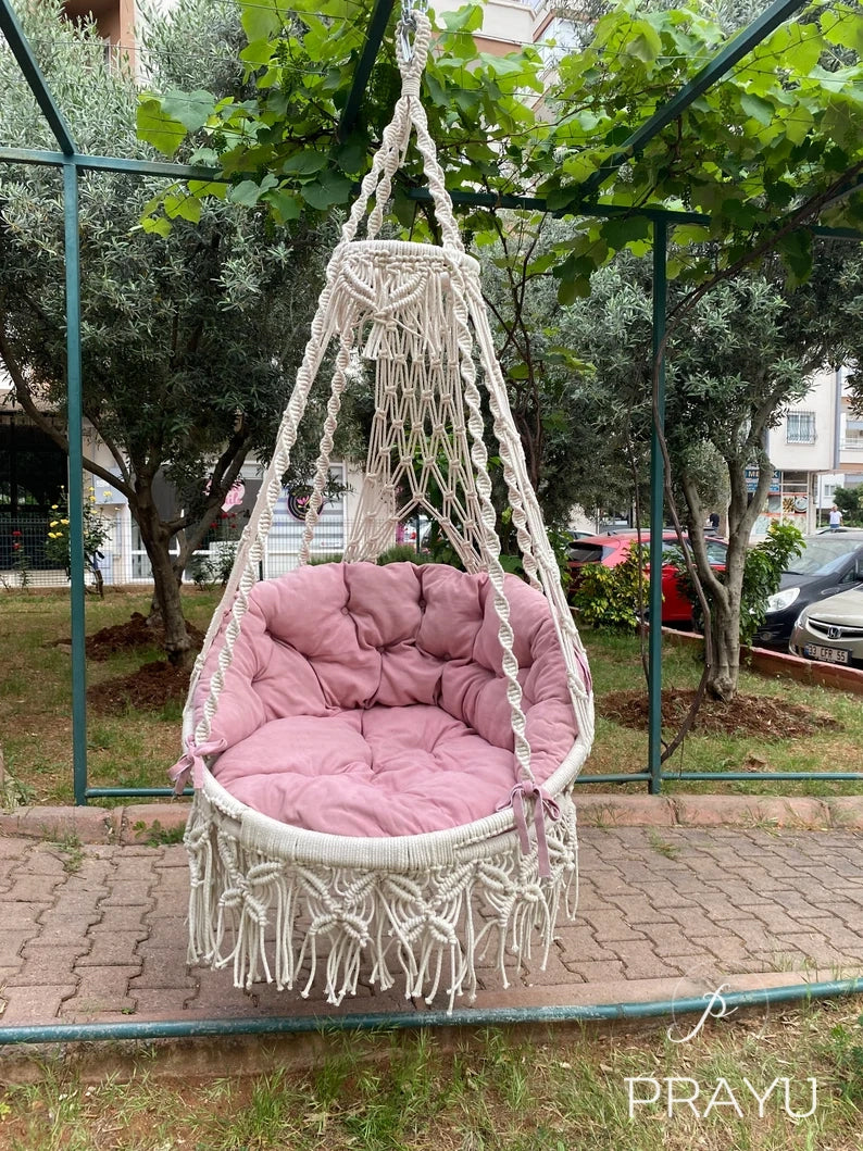 π· Sweet Whispers β 40-Inch Natural White & Blush Pink Macrame Swing