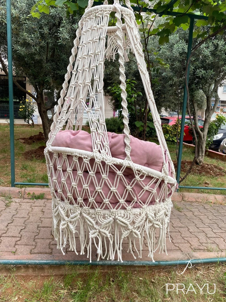 π· Sweet Whispers β 40-Inch Natural White & Blush Pink Macrame Swing