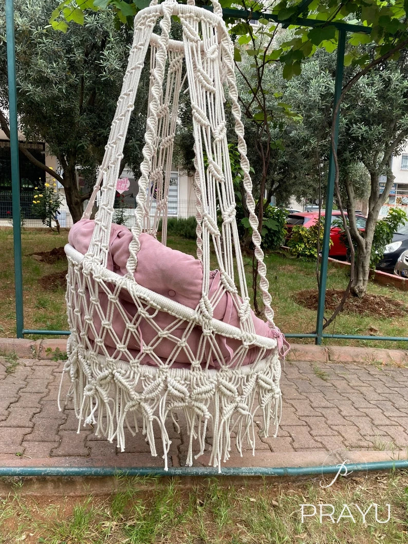 π· Sweet Whispers β 40-Inch Natural White & Blush Pink Macrame Swing
