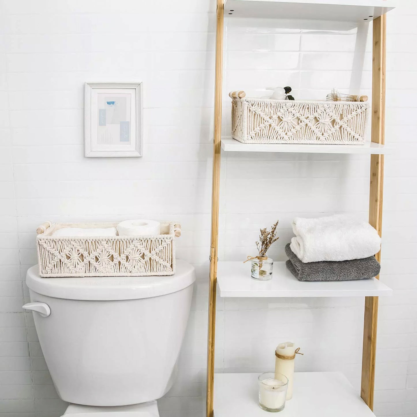 Handmade Set of 2 Macrame Storage Baskets – Off White