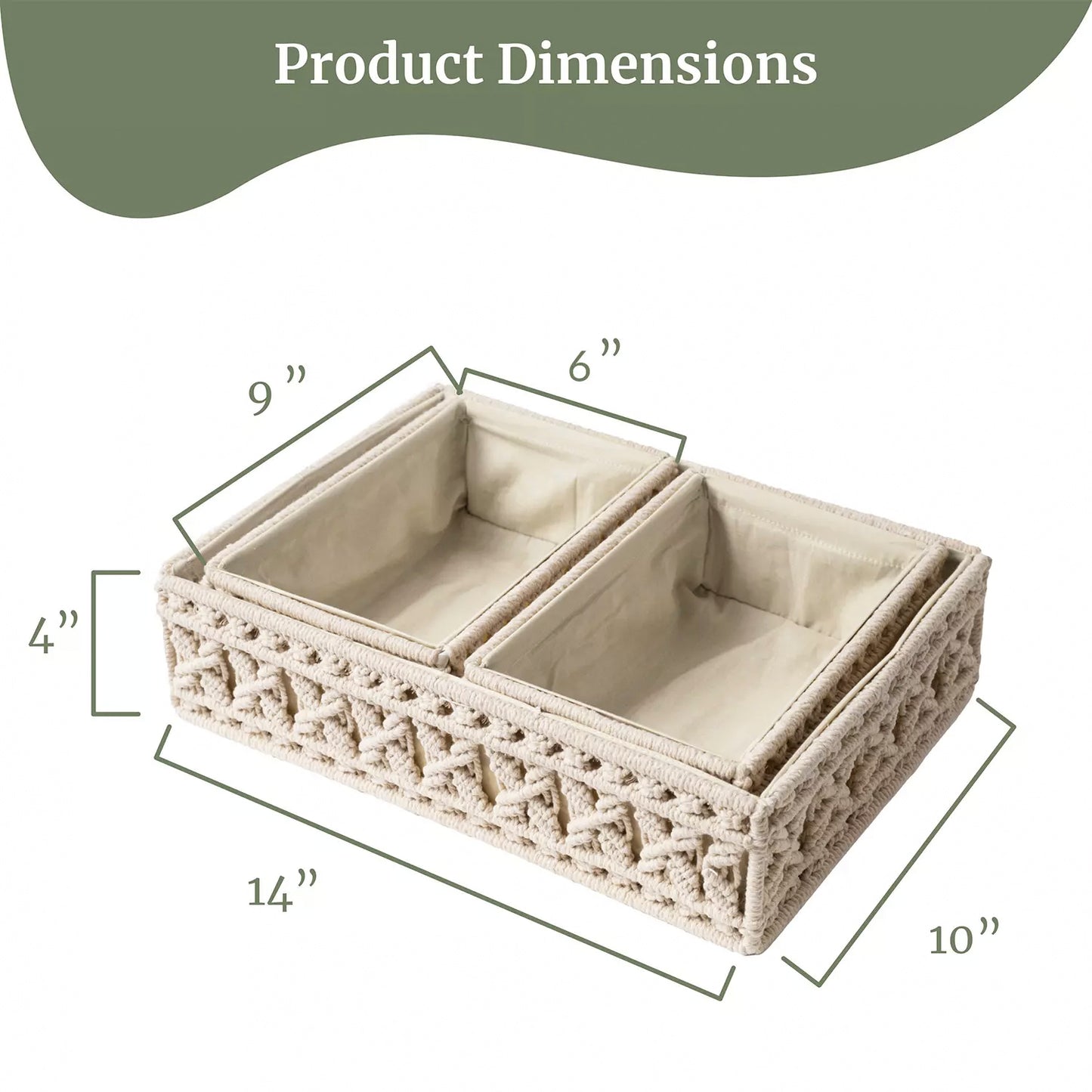 Set of 3 Macrame Pattern Baskets