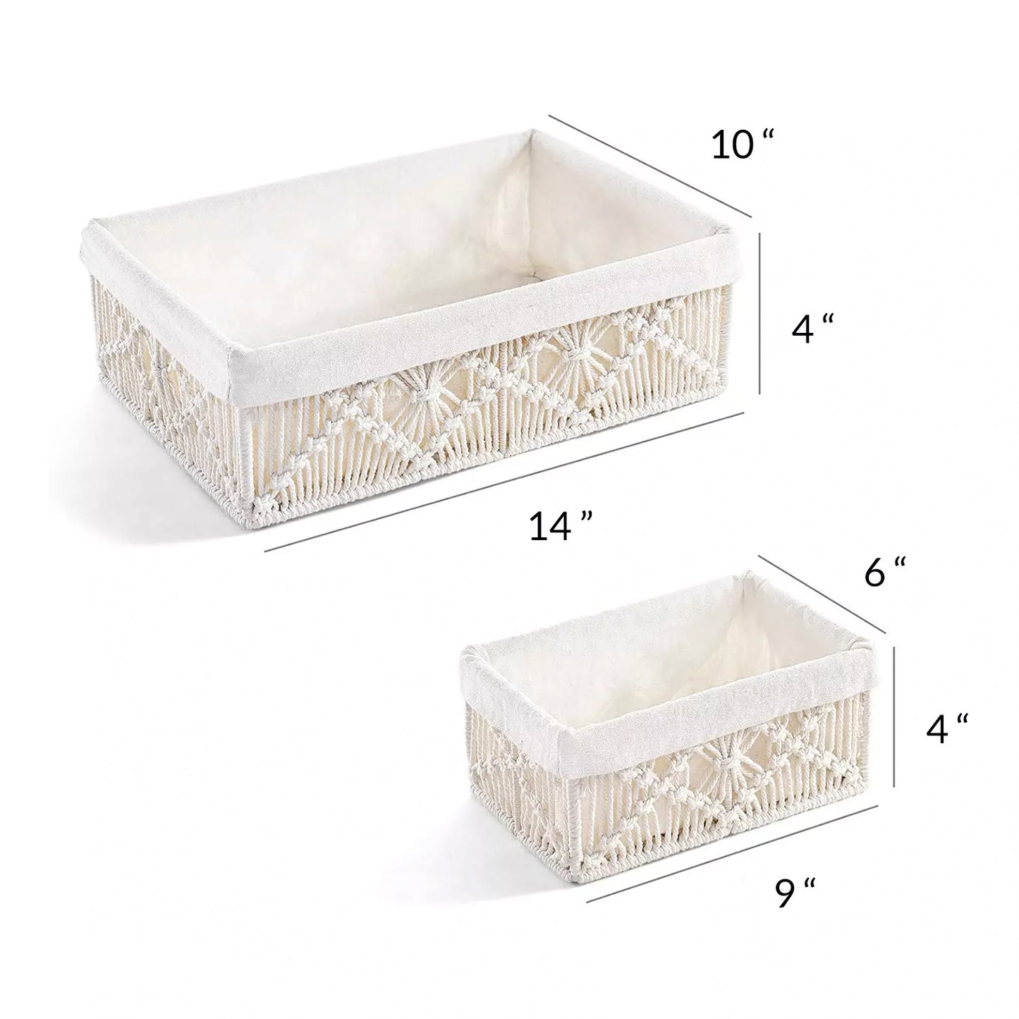 Set of 3 Boho Decor Baskets with Removable Linen