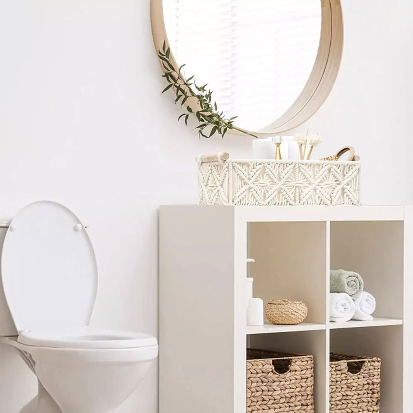 Set of 2 Macrame Shelf Baskets-Off-White
