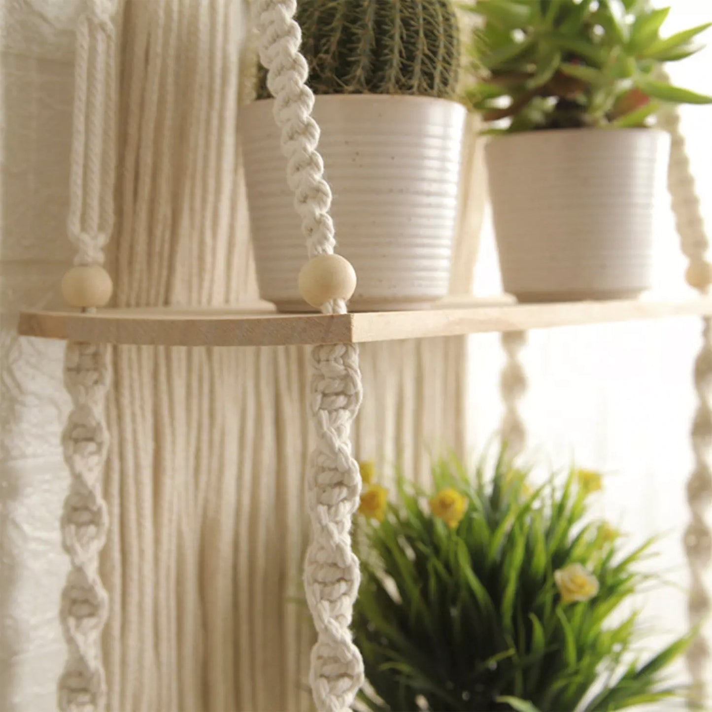Handmade Macrame Wall Hanging 2-tier Shelf Planter