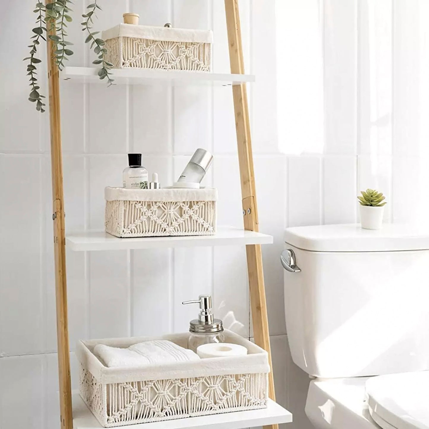 Set of 3 Boho Decor Baskets with Removable Linen