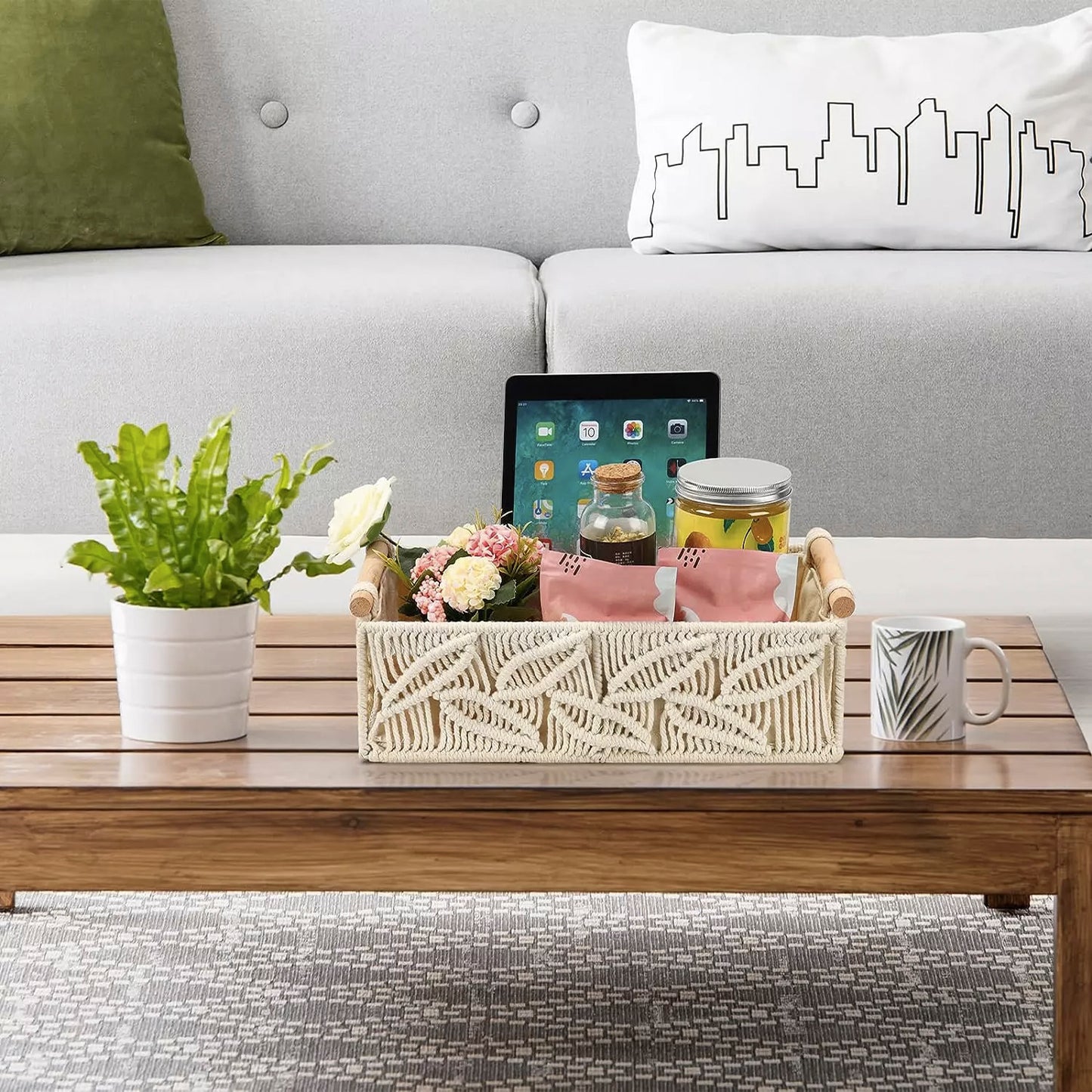 Luxurious Set of 2 Handmade Macrame Decorative Shelf Storage Baskets