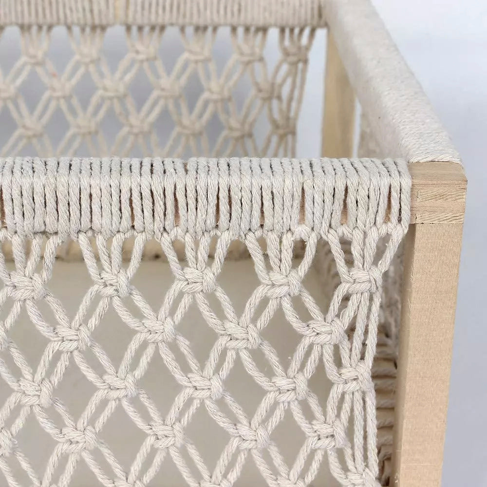 Set of 3 Wooden Macrame Decorative Storage Baskets