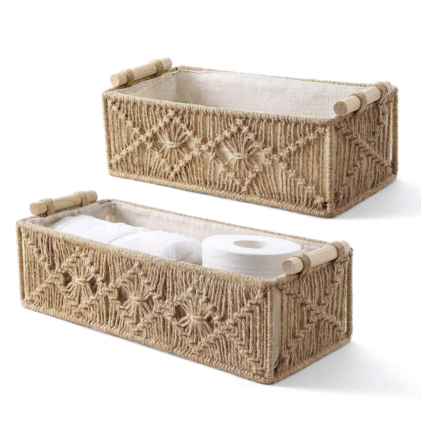 Set of 2 Jute Macrame Baskets