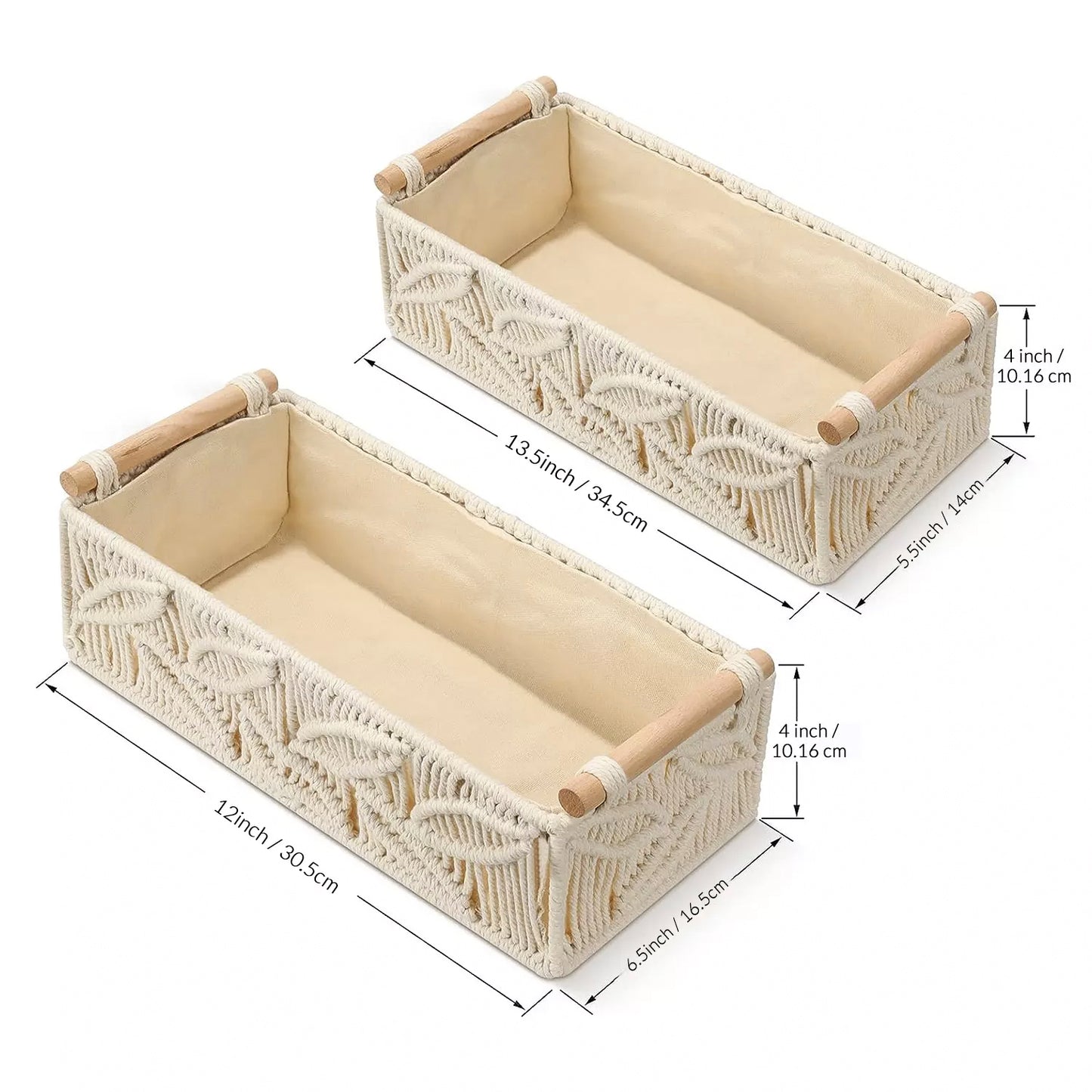 Luxurious Set of 2 Handmade Macrame Decorative Shelf Storage Baskets
