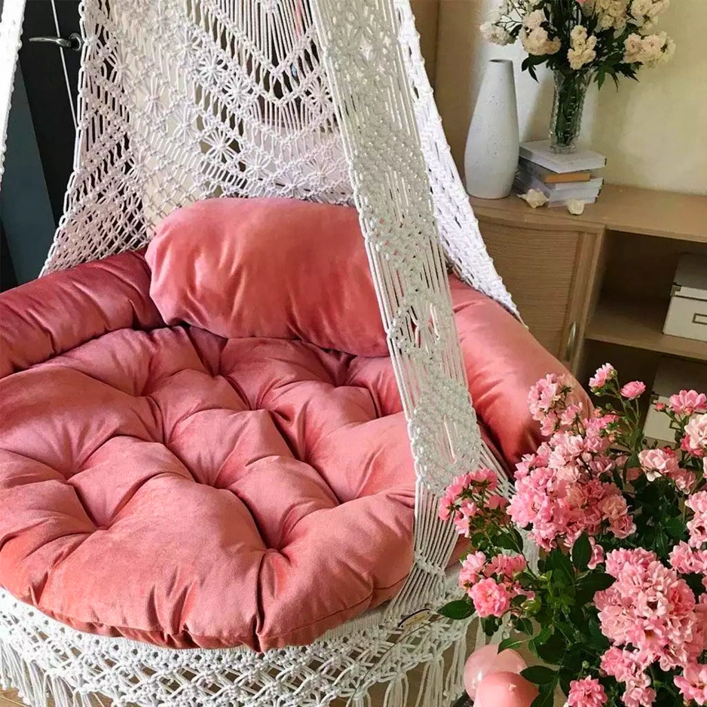 Pretty in Pink: Handcrafted White & Pink Macrame Swing by Prayu