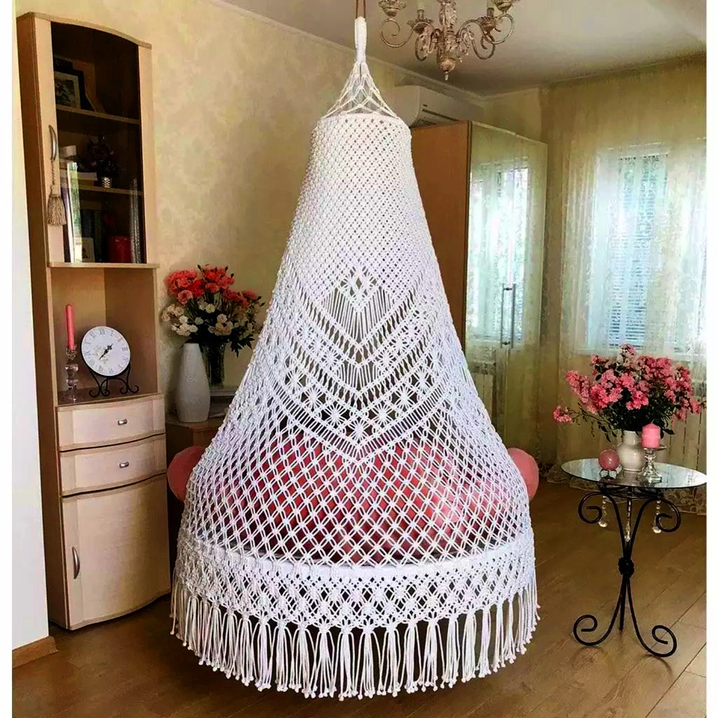 Pretty in Pink: Handcrafted White & Pink Macrame Swing by Prayu