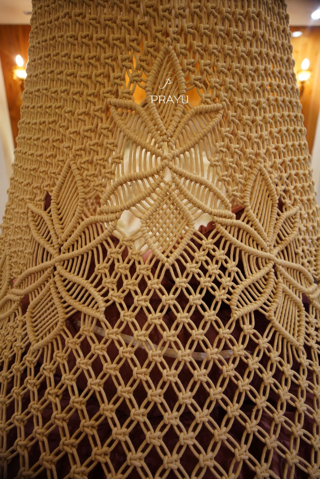 Golden Glow & Fiery Red: Handcrafted Macrame Swing by Prayu
