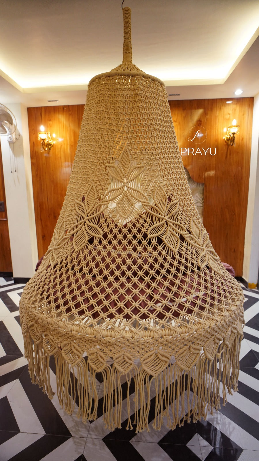 Golden Glow & Fiery Red: Handcrafted Macrame Swing by Prayu
