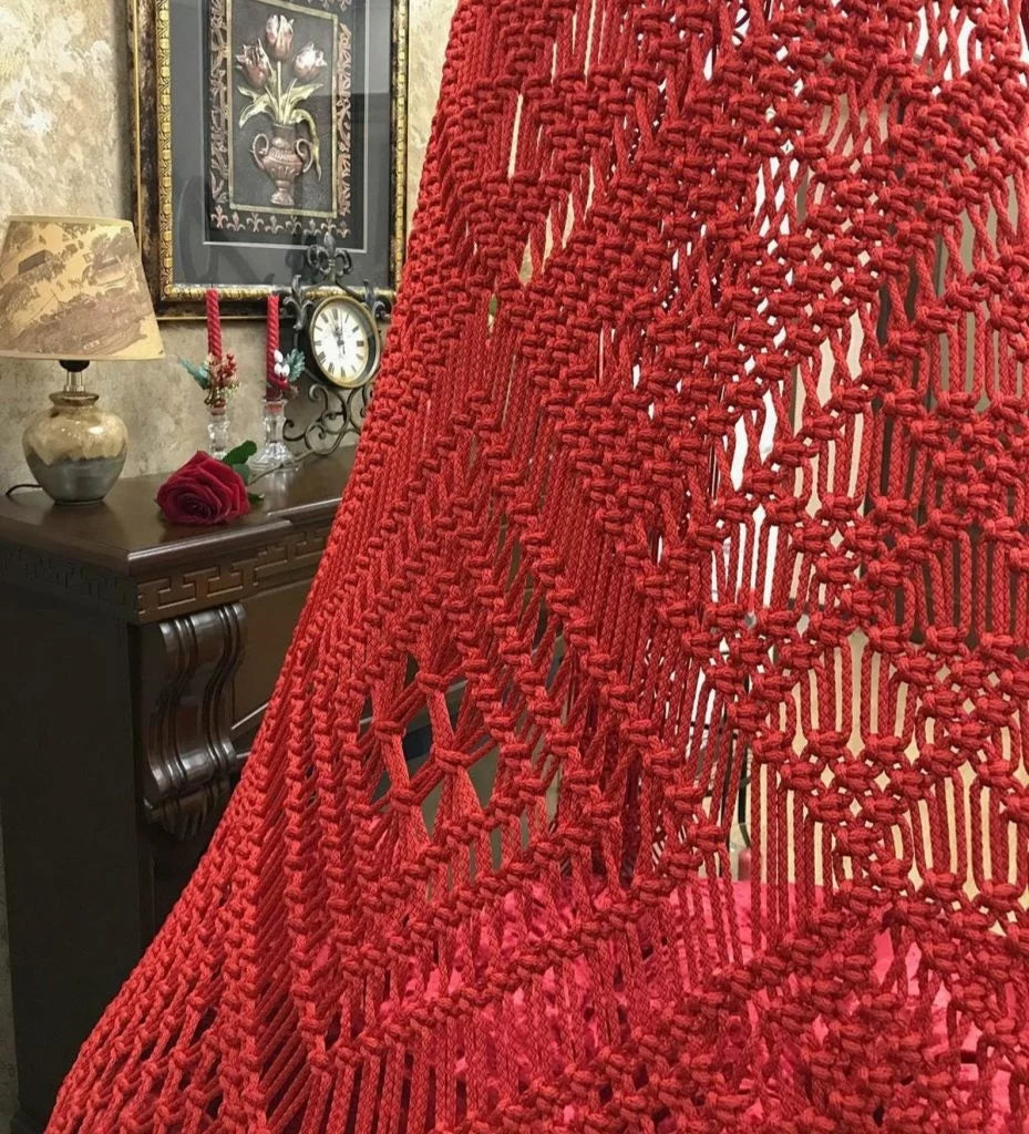 Fiery Elegance: Red Macrame Swing to Add Bold Charm to Your Space
