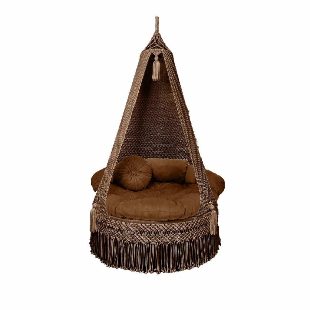 Earthy Elegance: Brown Macrame Swing Chair for Timeless Charm