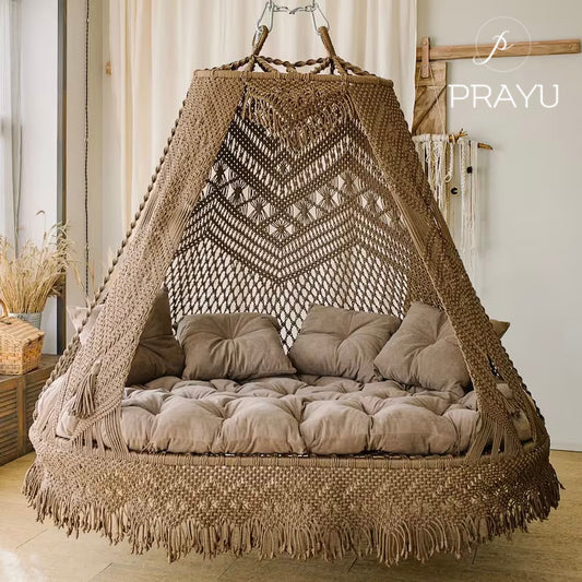 Comfy in Peach, 70-Inch Boho Swing in Sunset Glow
