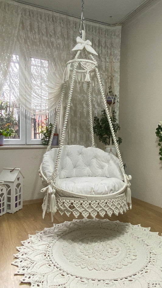 🤍 Embrace Pure Peace with Our "40-Inch" All-White Boho Swing
