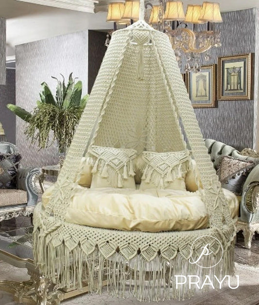 🤍 Float in Pure Grace – The 50-Inch Classy White Boho Swing of Elegance