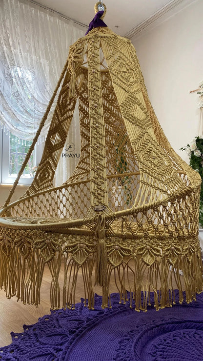 Golden & Purple: Handcrafted Macrame Swing by Prayu