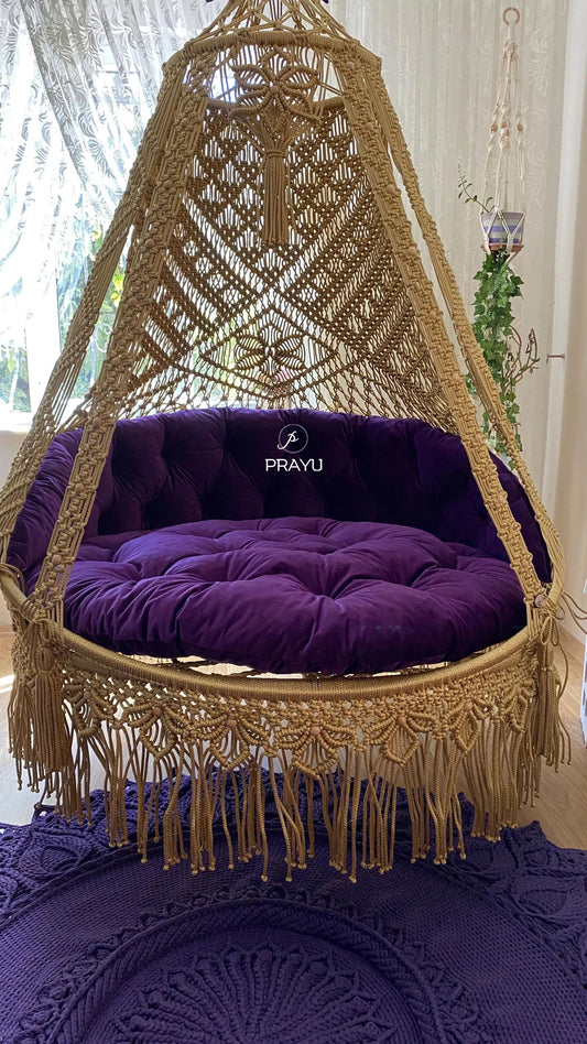 Golden & Purple: Handcrafted Macrame Swing by Prayu