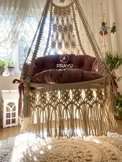 Soft, Serene, Spacious  "40-Inch" Cream and Pink Boho Swing Chair