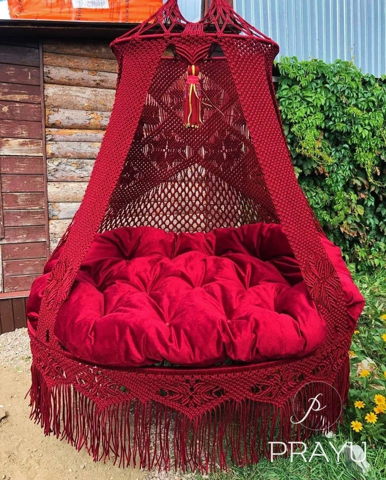 ❤️ Make a Bold Statement with Our 60-Inch Red Rose Boho Swing