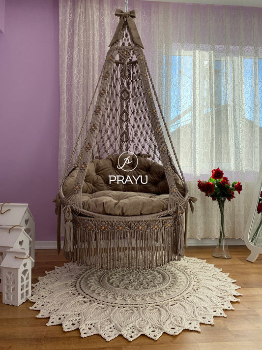 Swing into Timeless Charm – "40-Inch" Chocolate Brown Macrame Swing Chair