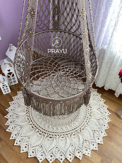 Swing into Timeless Charm – "40-Inch" Chocolate Brown Macrame Swing Chair