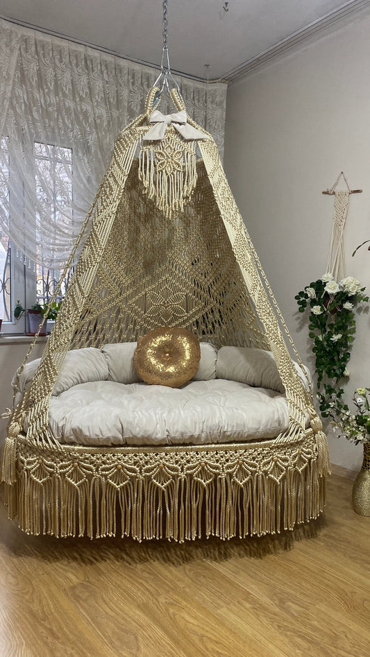 💛 Luxe Dreams in Motion "50-Inch" Champagne Gold Boho Swing