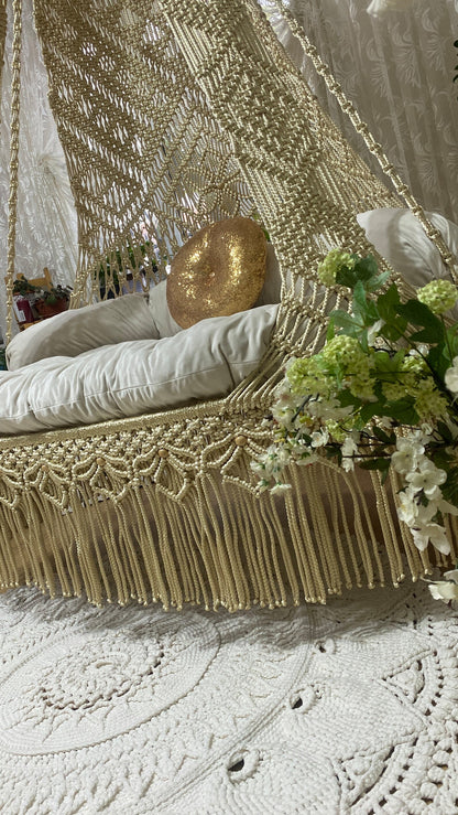 💛 Luxe Dreams in Motion "50-Inch" Champagne Gold Boho Swing