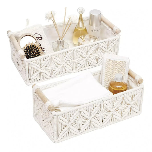 Set of 2 Macrame Shelf Baskets-Off-White