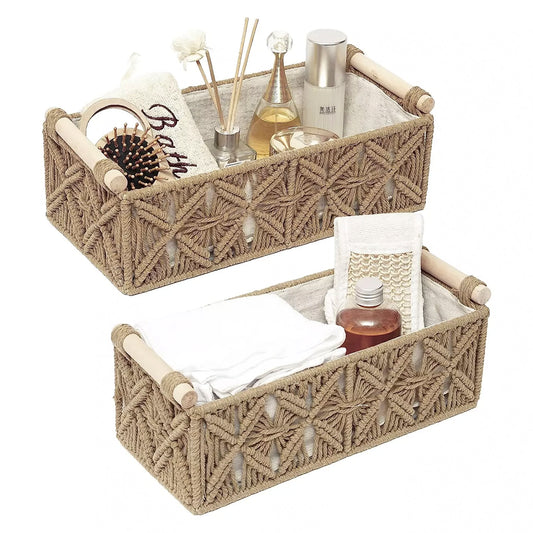 Set of 2 Macrame Shelf Baskets-Beige