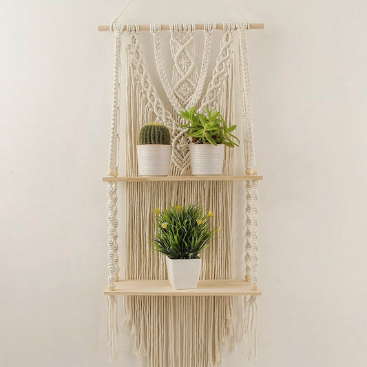 Handmade Macrame Wall Hanging 2-tier Shelf Planter