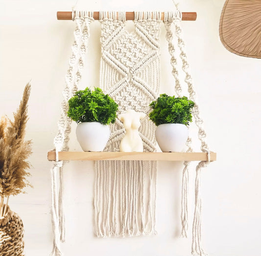 Boho Wall Shelf Planter with 2 Diamond Pattern