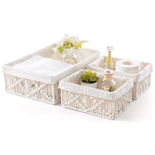 Set of 3 Boho Decor Baskets with Removable Linen