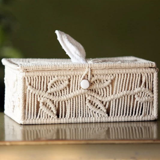 Macrame Cotton Tissue Box Rectangle Shape