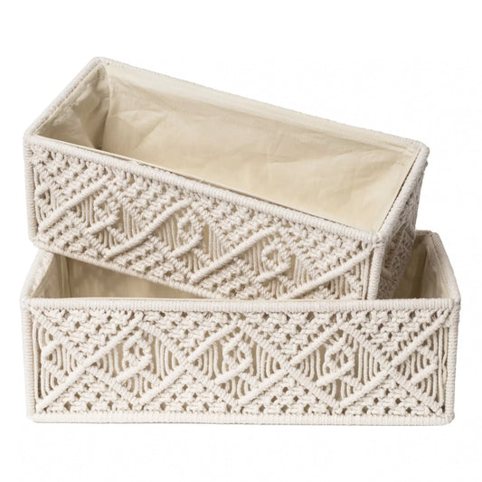 Luxurious Set of 2 Handmade Macrame Decorative Shelf Storage Baskets