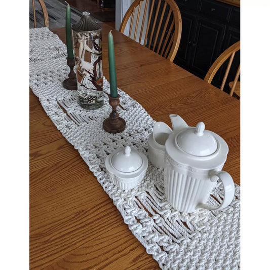 Macrame Knotted Cotton Dining Table Runner-14×78″